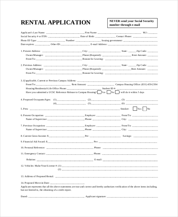 rental applications for landlords